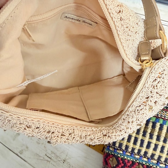 Vtg Y2K 90s Hobo Shoulder Bag Women S Cream Crochet Beaded Boho Summer Purse - Picture 5 of 12